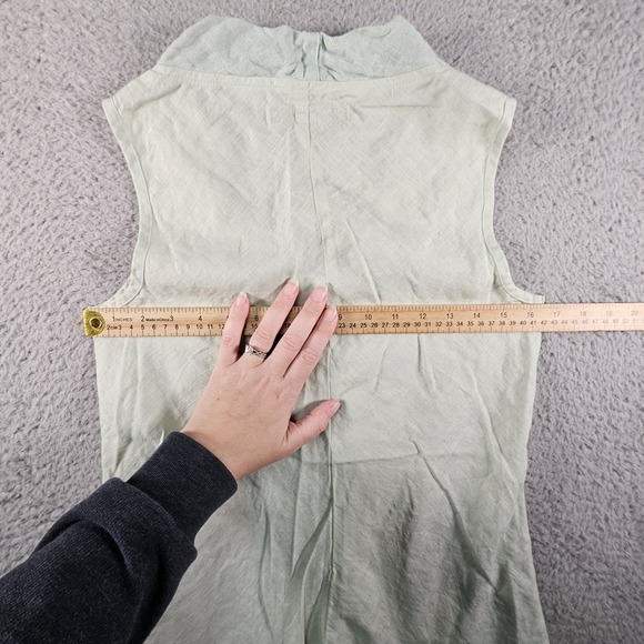 Flax Linen Tank Top Womens P XS Green Ruffle Collar Preppy Casual Classic Beachy - Picture 9 of 11